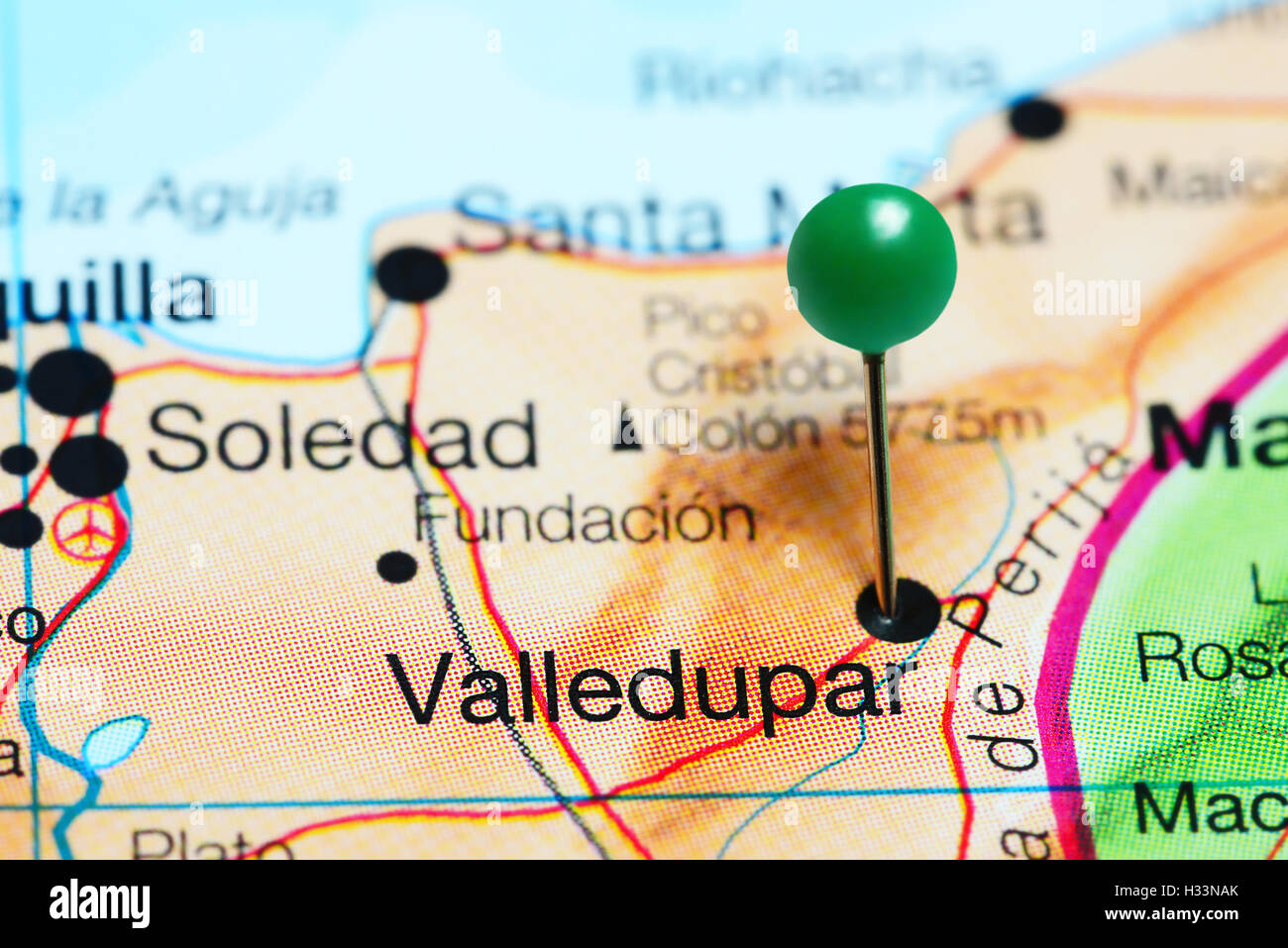 Valledupar épinglée sur une carte de la Colombie Banque D'Images