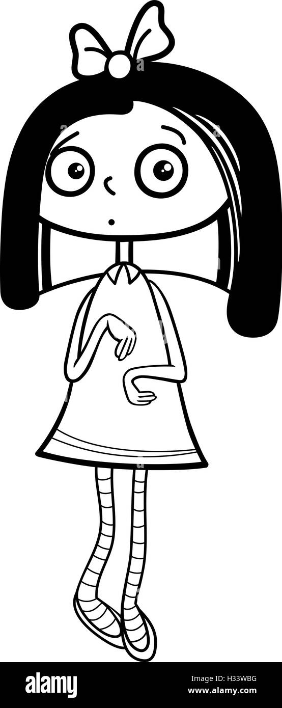 Cartoon noir et blanc Illustration of cute teen pr l'âge préscolaire Girl Coloring Book Illustration de Vecteur