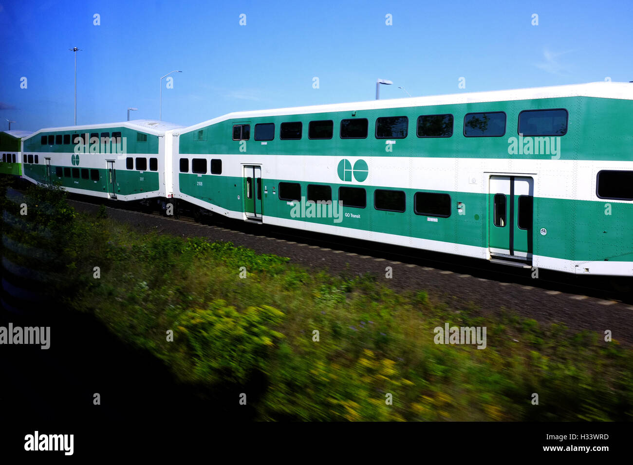 Terrasse Double voitures de chemins de fer en Ontario, Canada. Banque D'Images