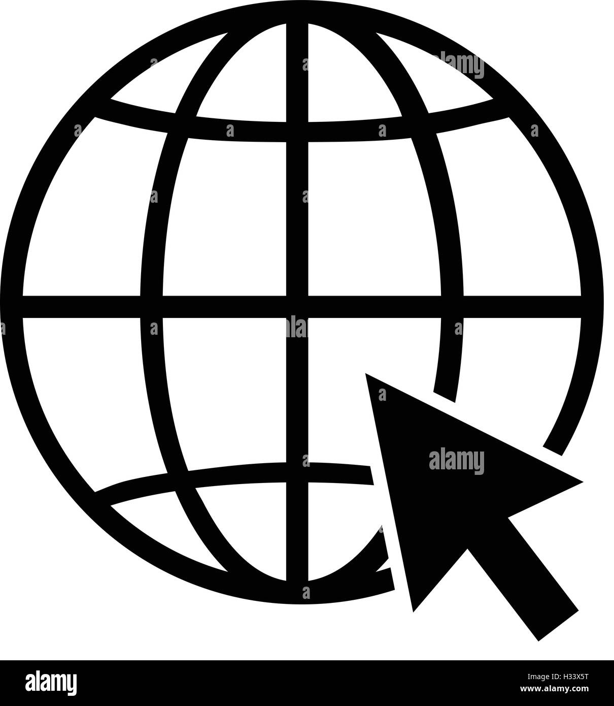 L'icône globe internet avec la flèche curseur. world wide web, symbole isolé noir vector illustration. Illustration de Vecteur
