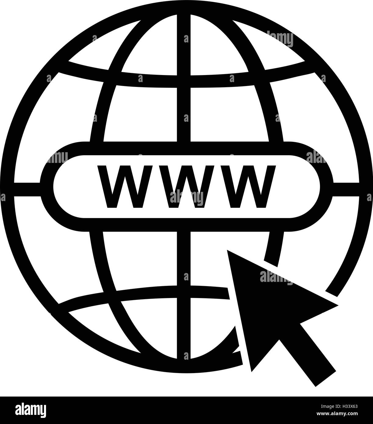 Globe internet l'icône www et flèche curseur. world wide web, symbole isolé noir vector illustration. Illustration de Vecteur