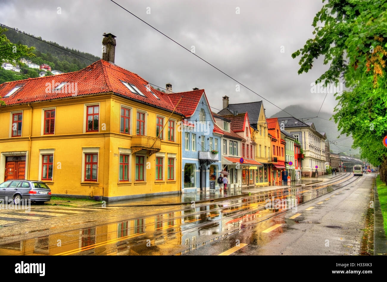 De belles maisons dans le centre-ville de Bergen - Norvège Banque D'Images