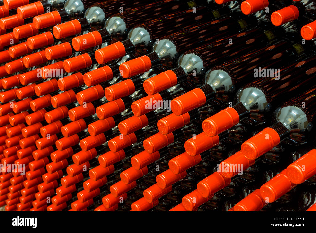 Bouteille de vin rouge, stockés dans une cave Banque D'Images