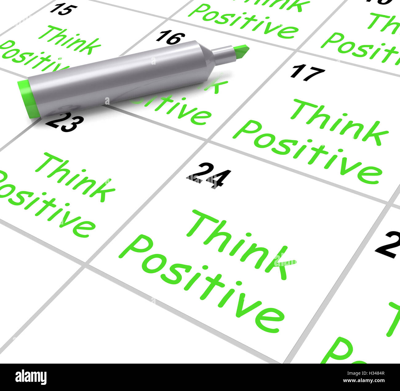 Pensez positif signifie Calendrier d'optimisme et de bonne attitude Banque D'Images