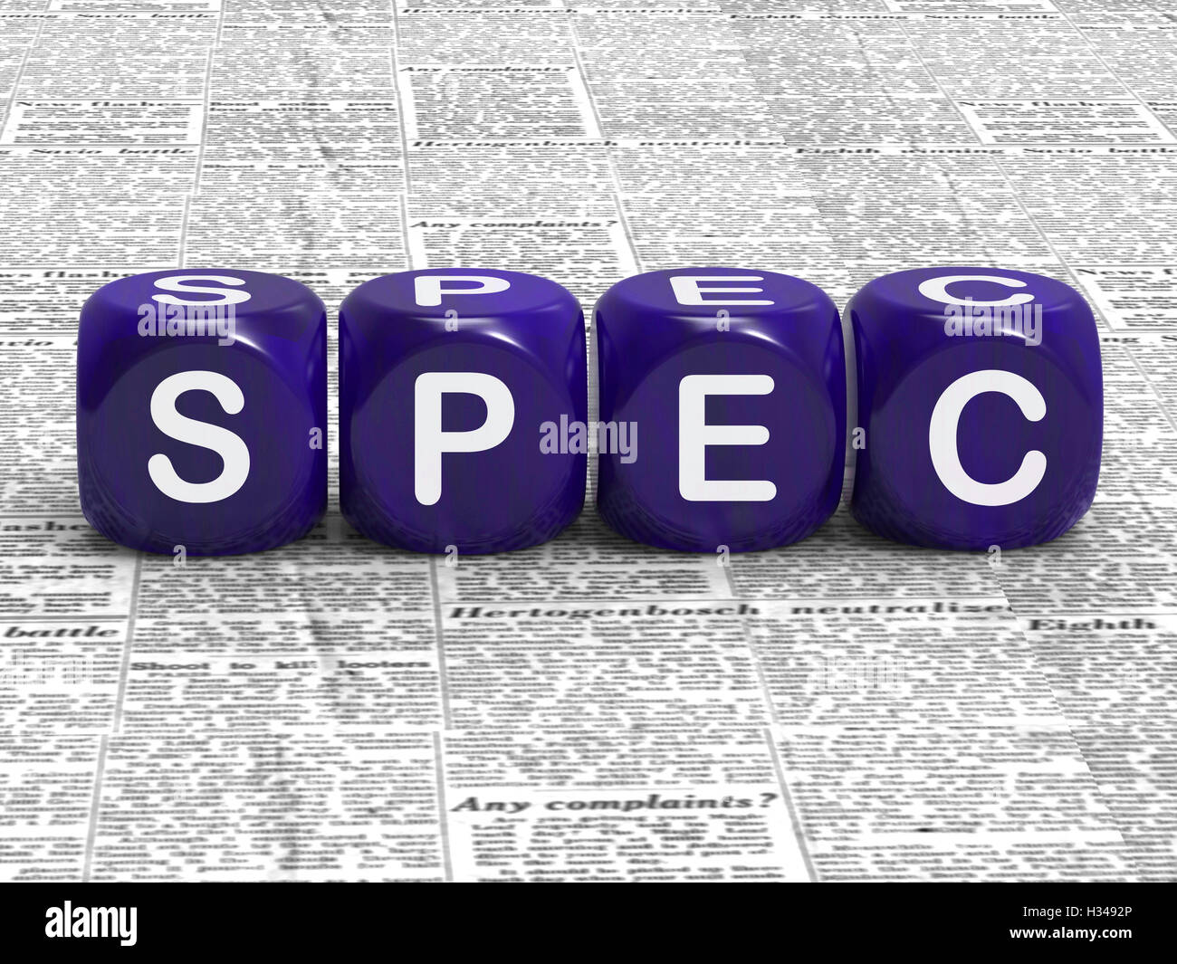 Spec signifie dés les exigences et les détails de spécification Banque D'Images