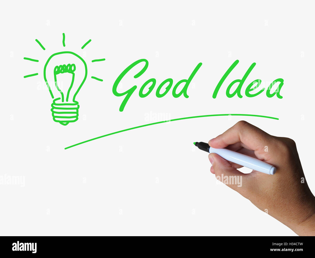 Bonne idée et Lightbulb indiquent des idées brillantes et des concepts Banque D'Images