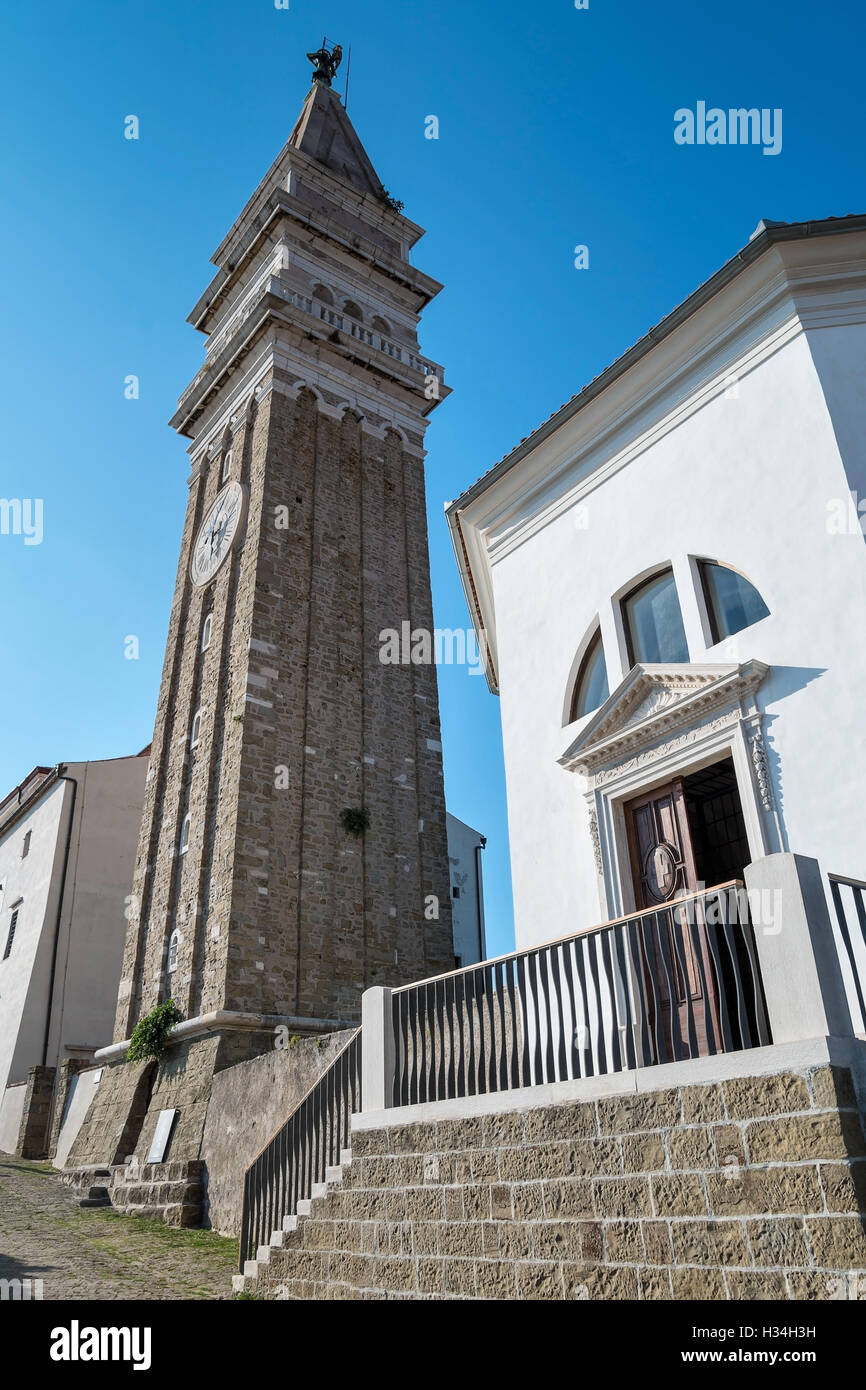 Eglise de Saint George Bell Tower à Piran, Slovénie Banque D'Images