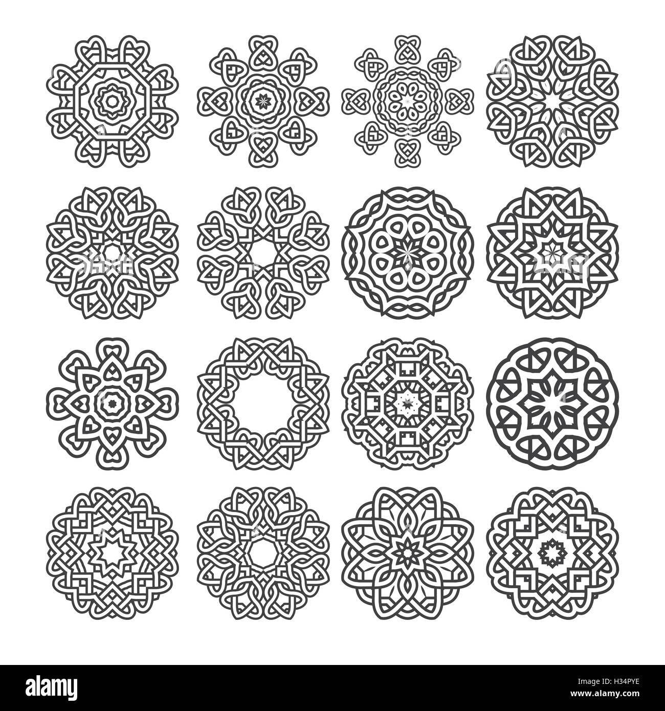 Avec motif fleur mandala symbole coeur abstract pattern set vector illustration Illustration de Vecteur