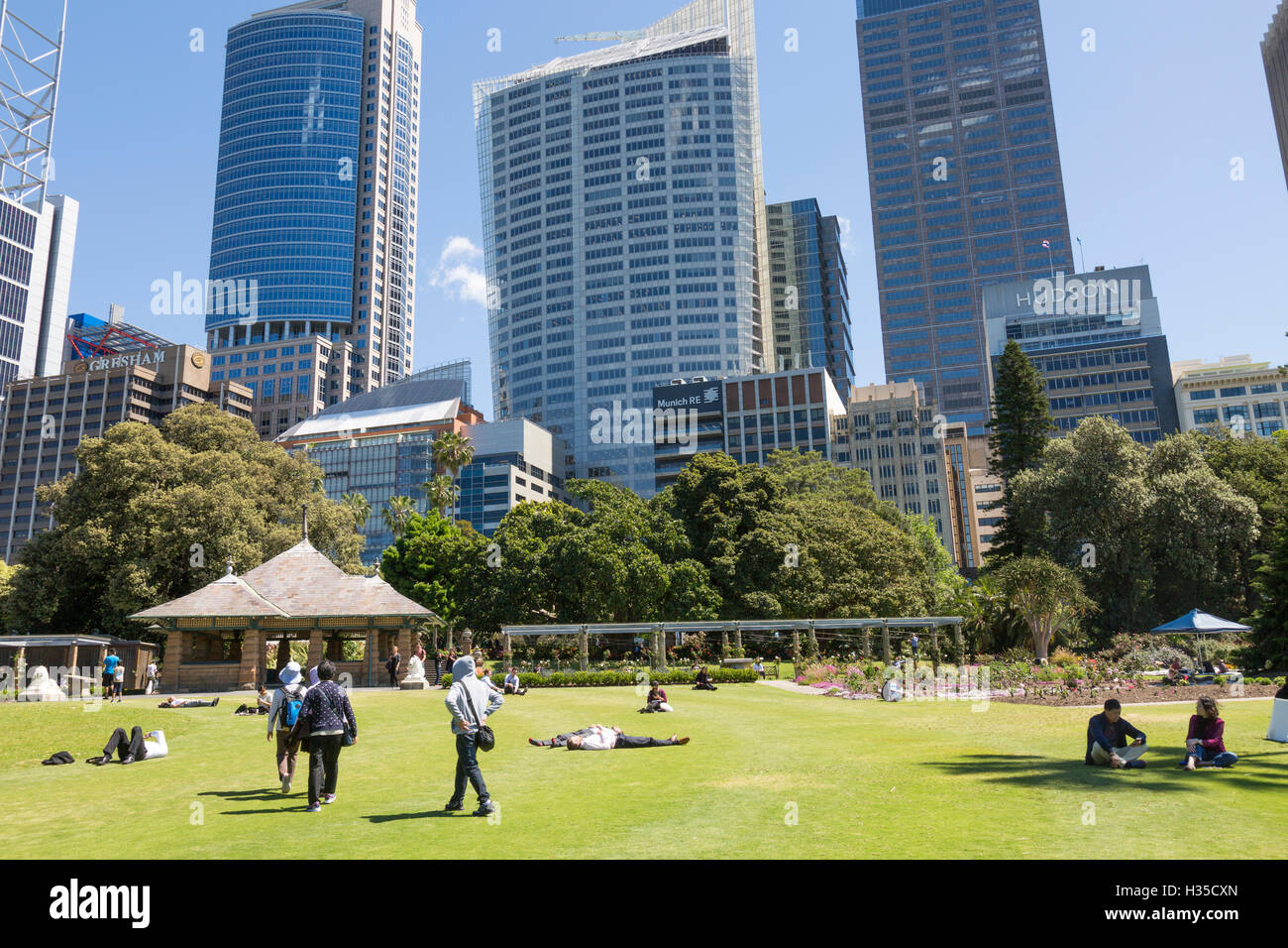 Haut Sydney tours à bureaux, des gratte-ciel, Aurora Place Chifley tower et le gouverneur macquarie dans le CBD de Sydney,Australie, Banque D'Images