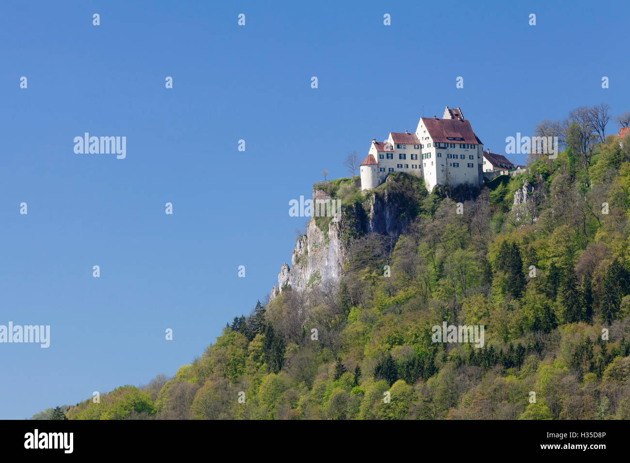 Schloss Werenwag, Hausen an der Donau, vallée du Danube, le Parc Naturel du Danube supérieur, Jura souabe, Baden-Wurttemberg, Allemagne Banque D'Images