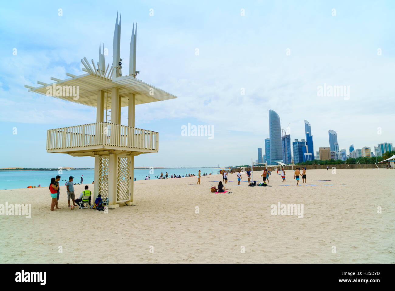 Plage de la Corniche, Abu Dhabi, Émirats arabes unis, Moyen Orient Banque D'Images