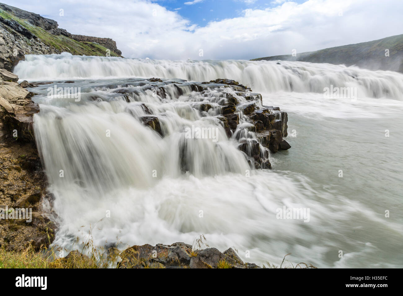Gullfoss (Chutes d'Or), une cascade situé dans le canyon de la rivière Hvita au sud-ouest de l'Islande, les régions polaires Banque D'Images