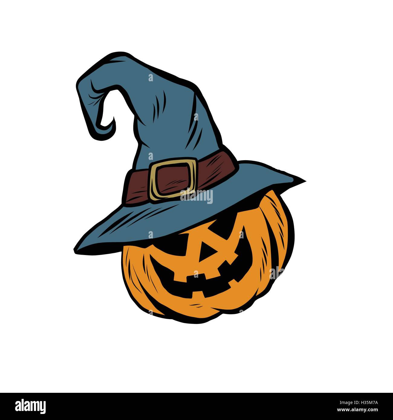 Drôle Halloween Pumpkin hat pilgrim Illustration de Vecteur