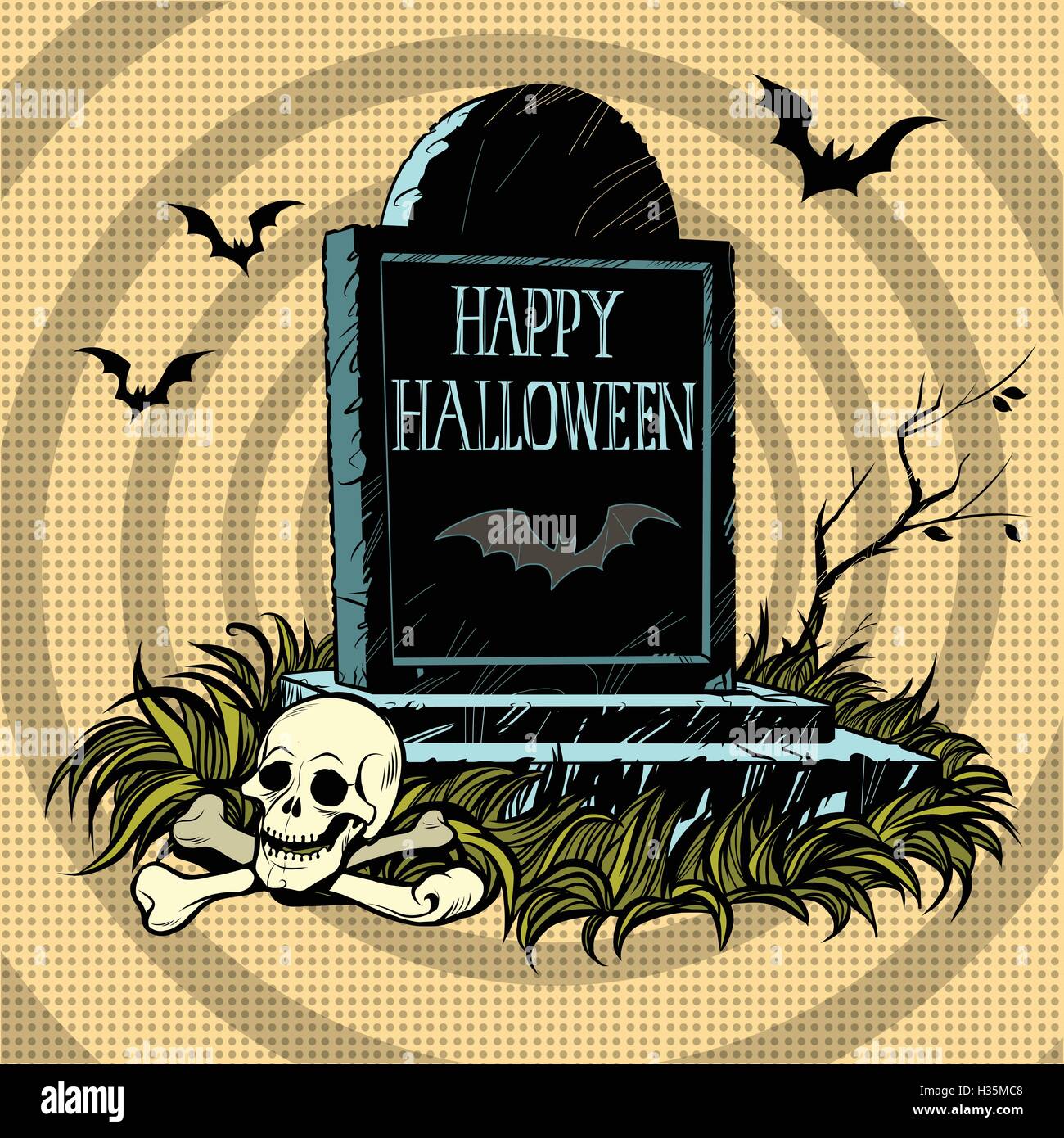 Happy Halloween tombe cimetière tombstone et les os du crâne Illustration de Vecteur