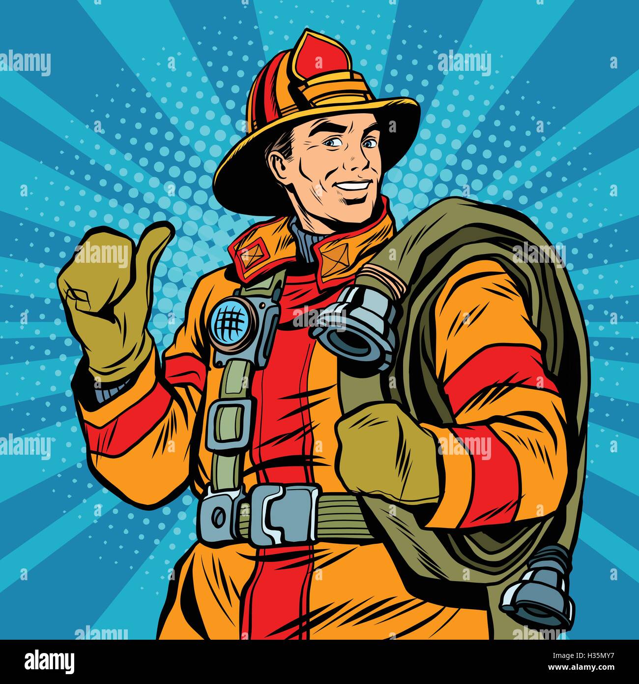 Casque de Pompier Sauvetage en lieu sûr et uniforme le pop art Illustration de Vecteur