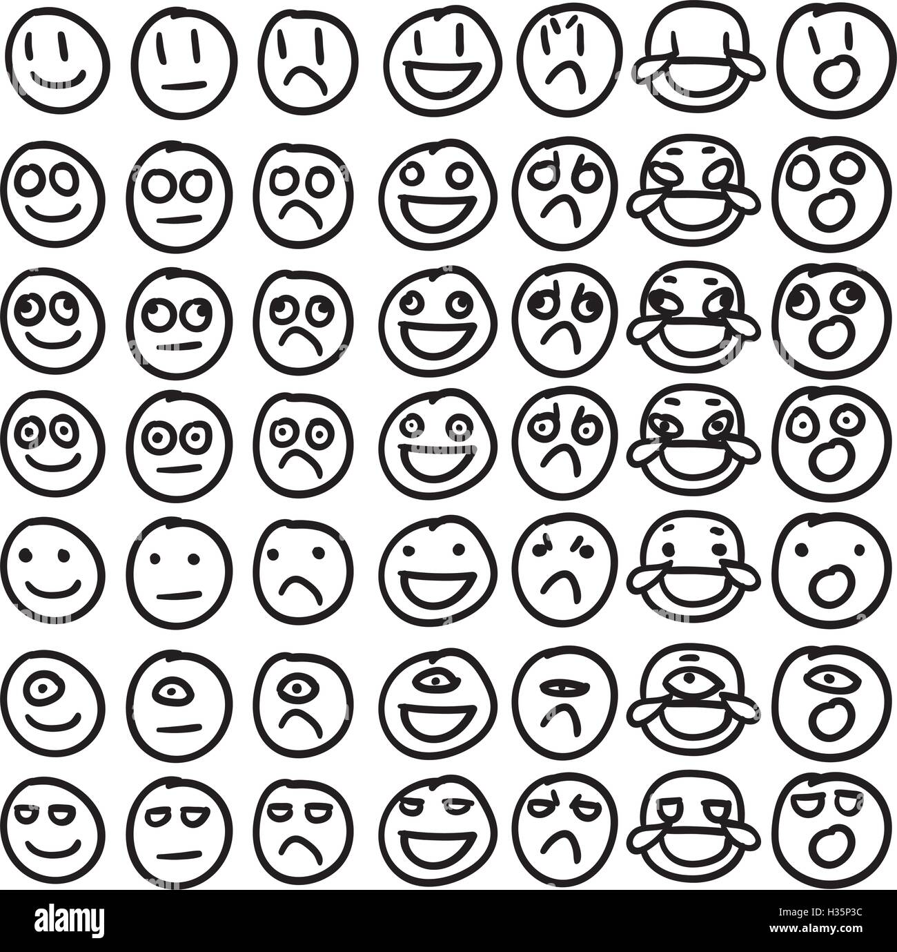 / Emoji / Smiley Emoticon Vector set. Présente, sur fond blanc. Hand drawn, silly doodles. Fichier vectoriel est groupé. Illustration de Vecteur