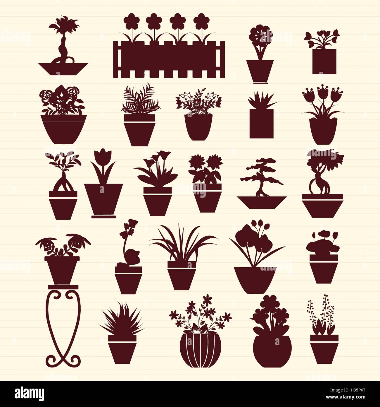 Jardin des plantes en pot de fleurs et d'herbes Illustration de Vecteur