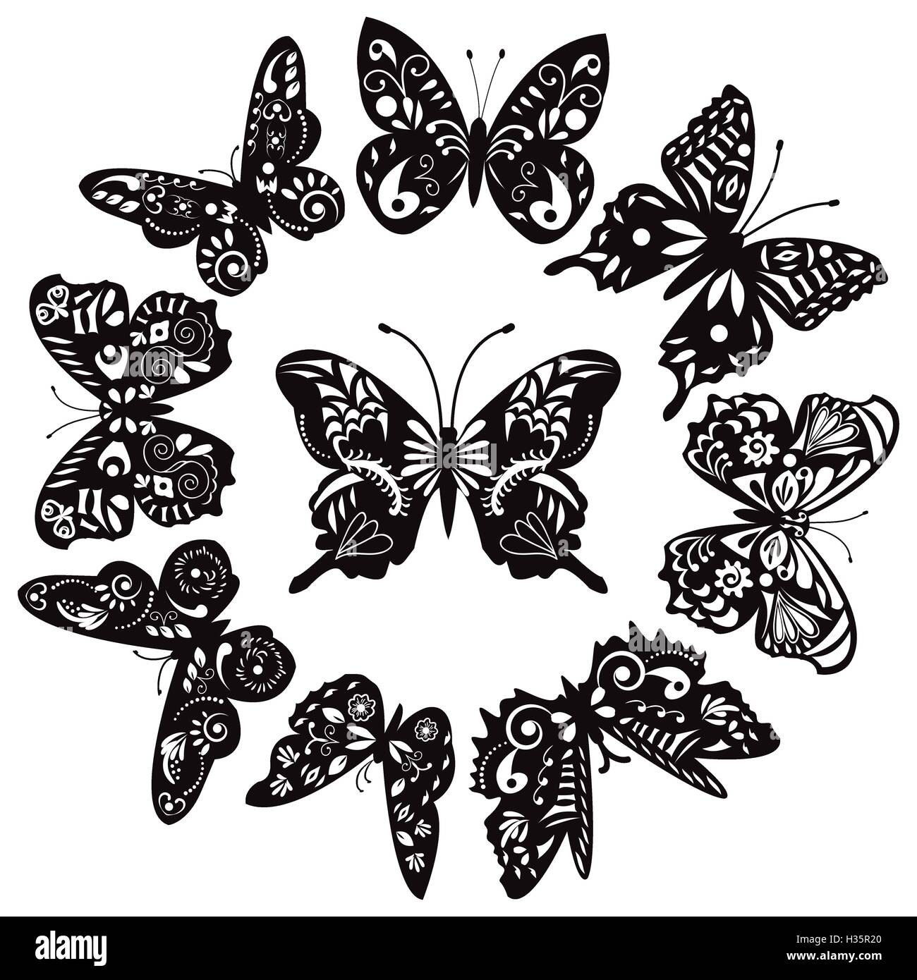 Les papillons noirs et blancs pour la conception Illustration de Vecteur
