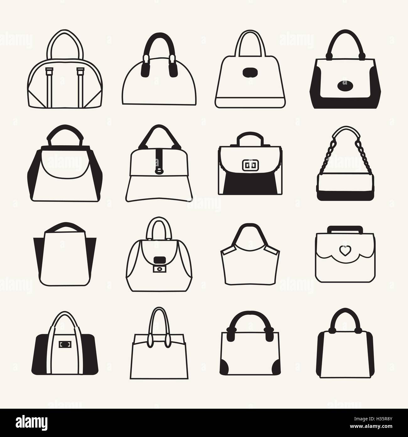 Collection de différentes femmes et hommes sacs à main Illustration de Vecteur