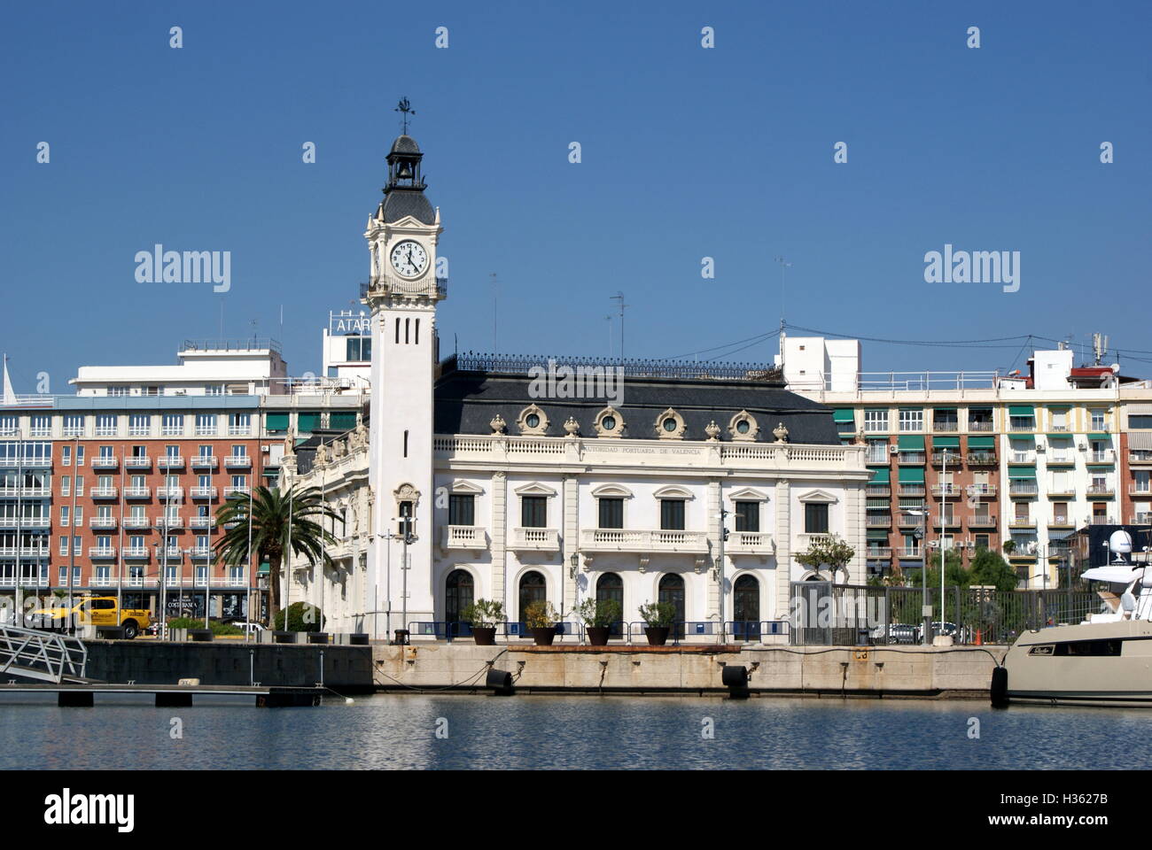 Bâtiment de l'horloge de port, Valencia, Espagne Banque D'Images