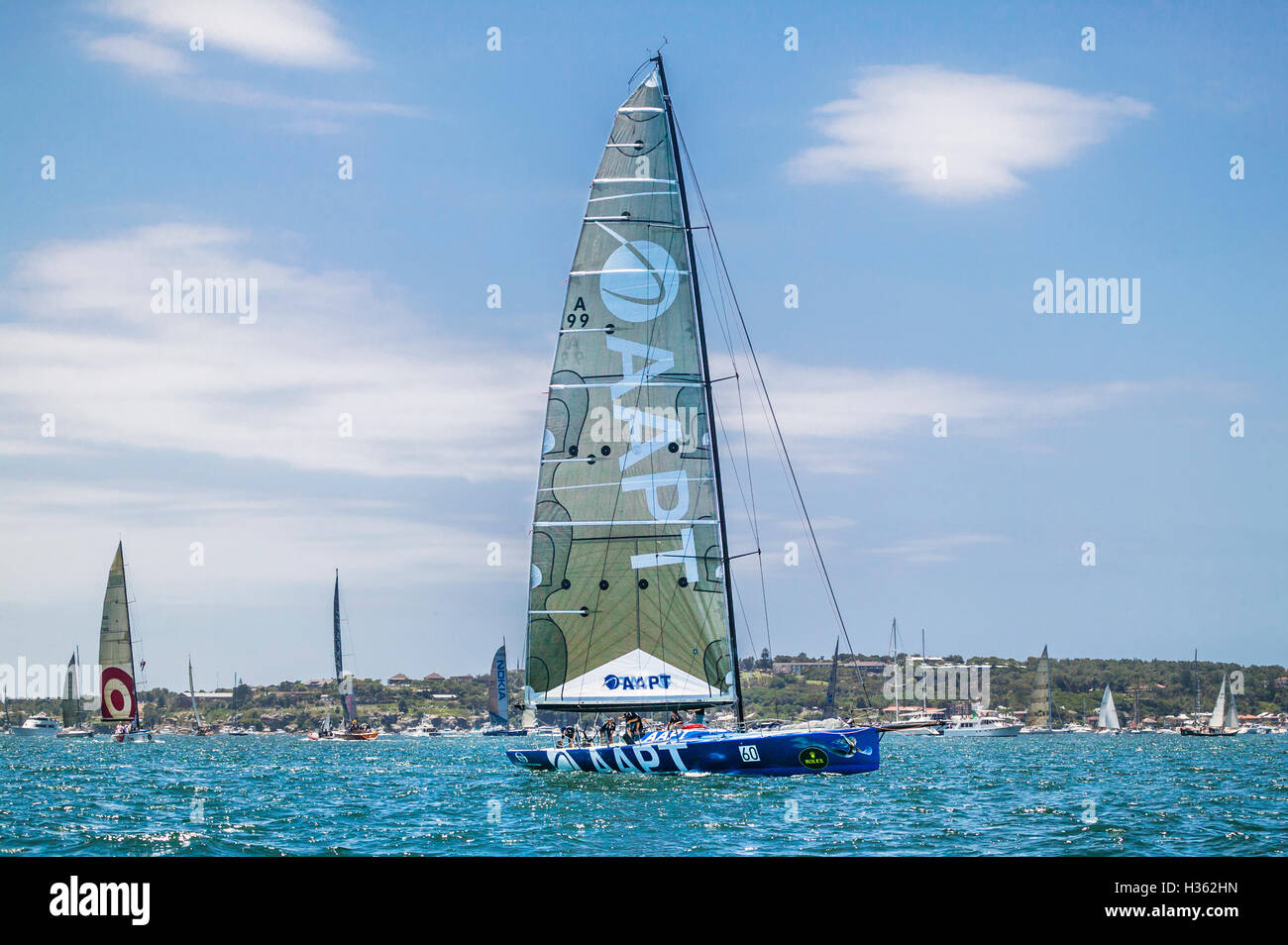 L'Australie, NSW, Sydney Harbour, Maxi Yacht AAPT préparer pour le début de la Classique Bluewater Sydney to Hobart Yacht Race Banque D'Images