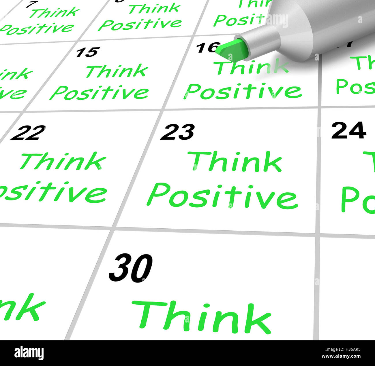 Pensez positif signifie Calendrier Outlook lumineux et optimiste Banque D'Images