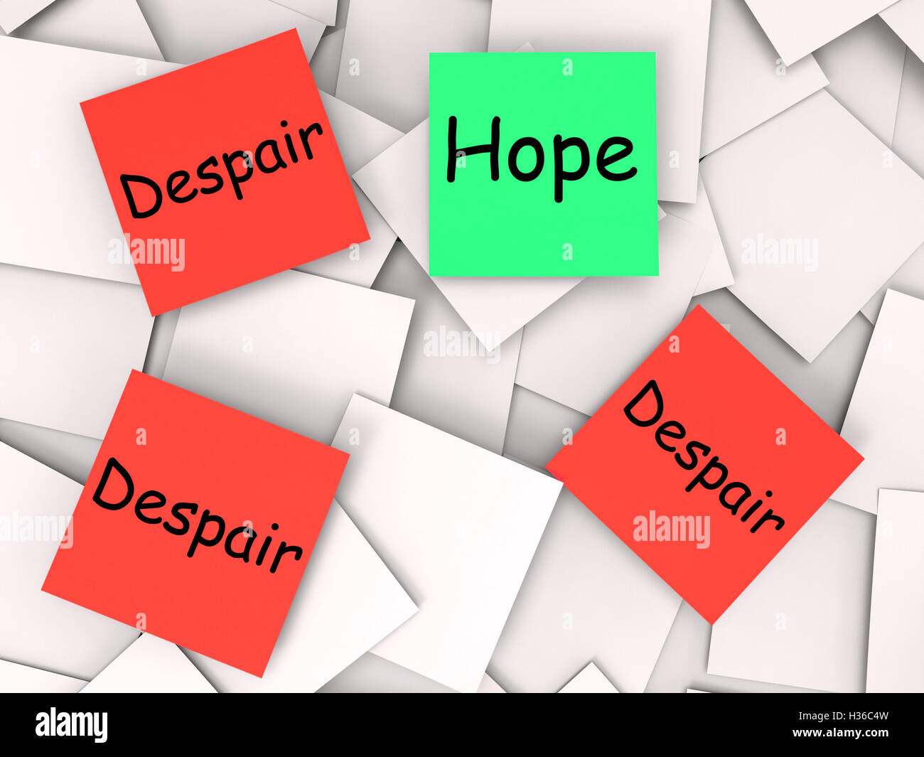 L'espoir au désespoir Post-It Show qui souhaitent désespérément ou Banque D'Images