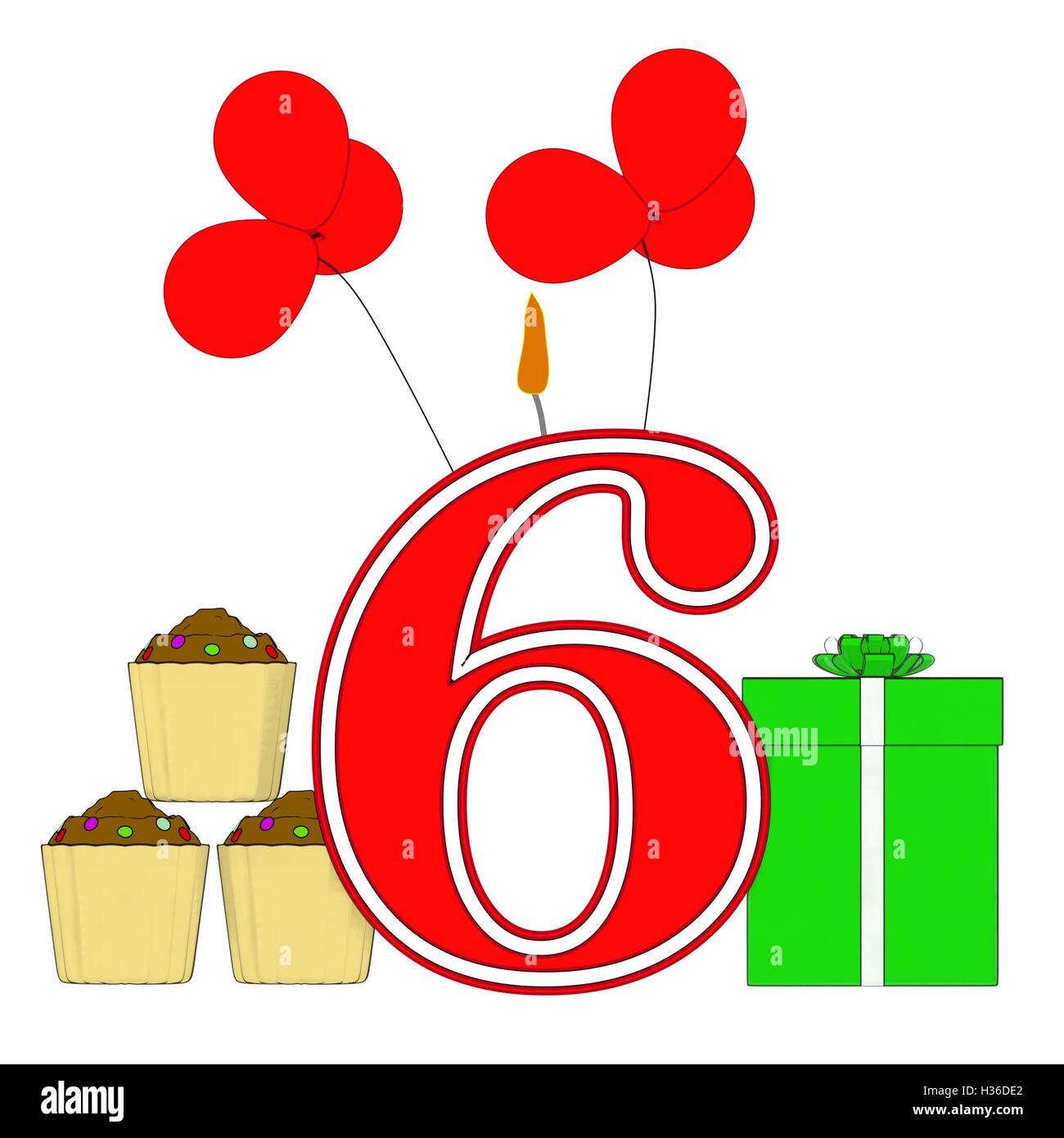 Bougie Numéro Six signifie occasion festive ou décorées Celebratio Banque D'Images