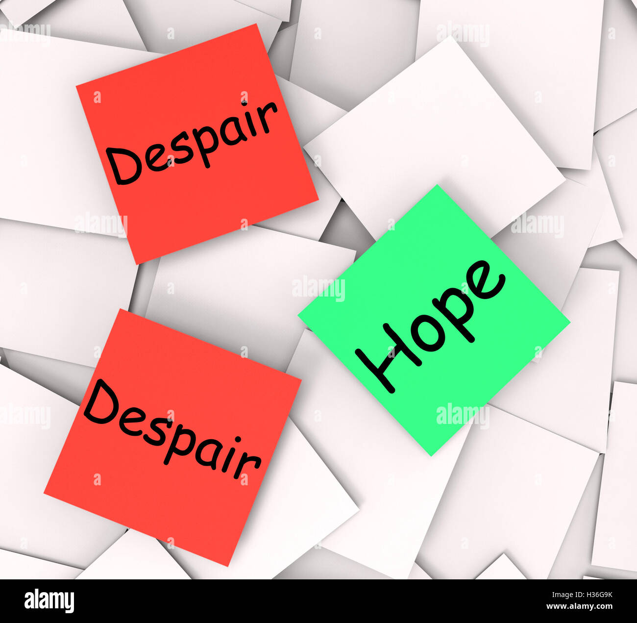 L'espoir au désespoir Post-It montrent l'espoir ou la dépression Banque D'Images
