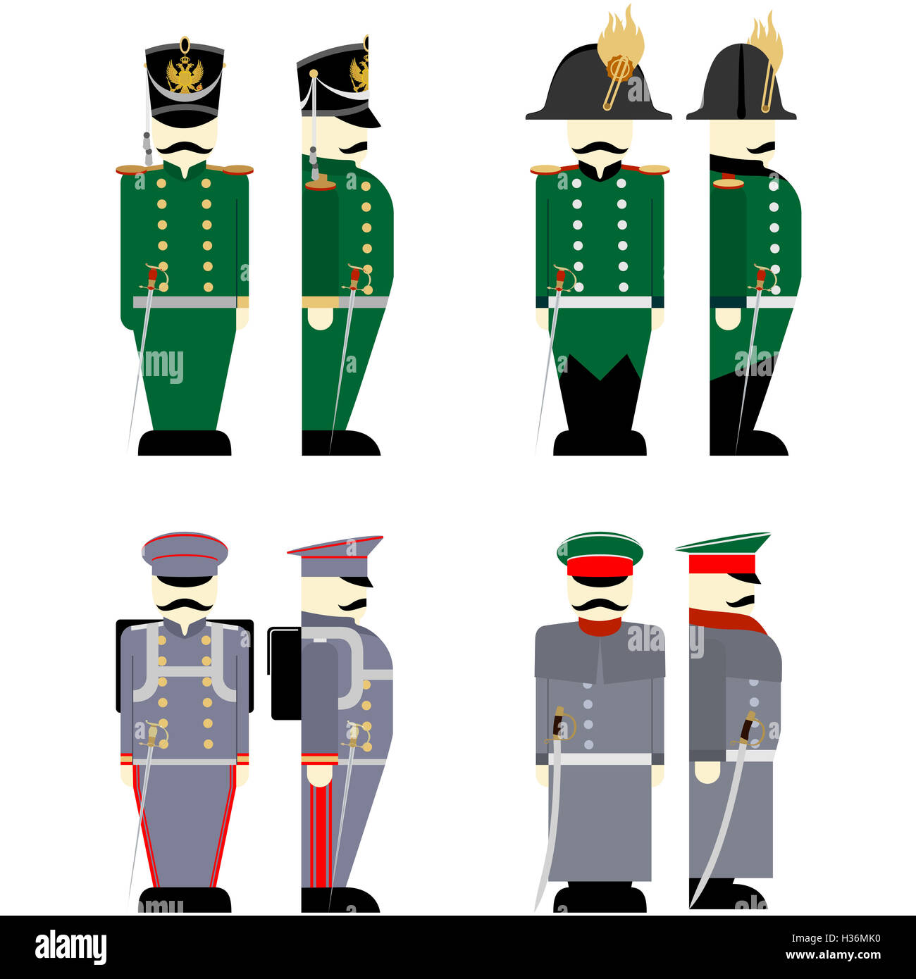 Les soldats de l'armée russe dans les uniformes et armes ont été utilisées  dans la guerre de 1812. L'illustration sur un fond blanc Photo Stock - Alamy
