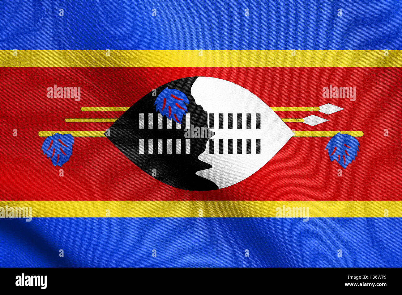 Drapeau officiel national swazi. Symbole patriotique, bannière, élément, arrière-plan. Les dimensions exactes. Bonne taille, couleurs. Banque D'Images