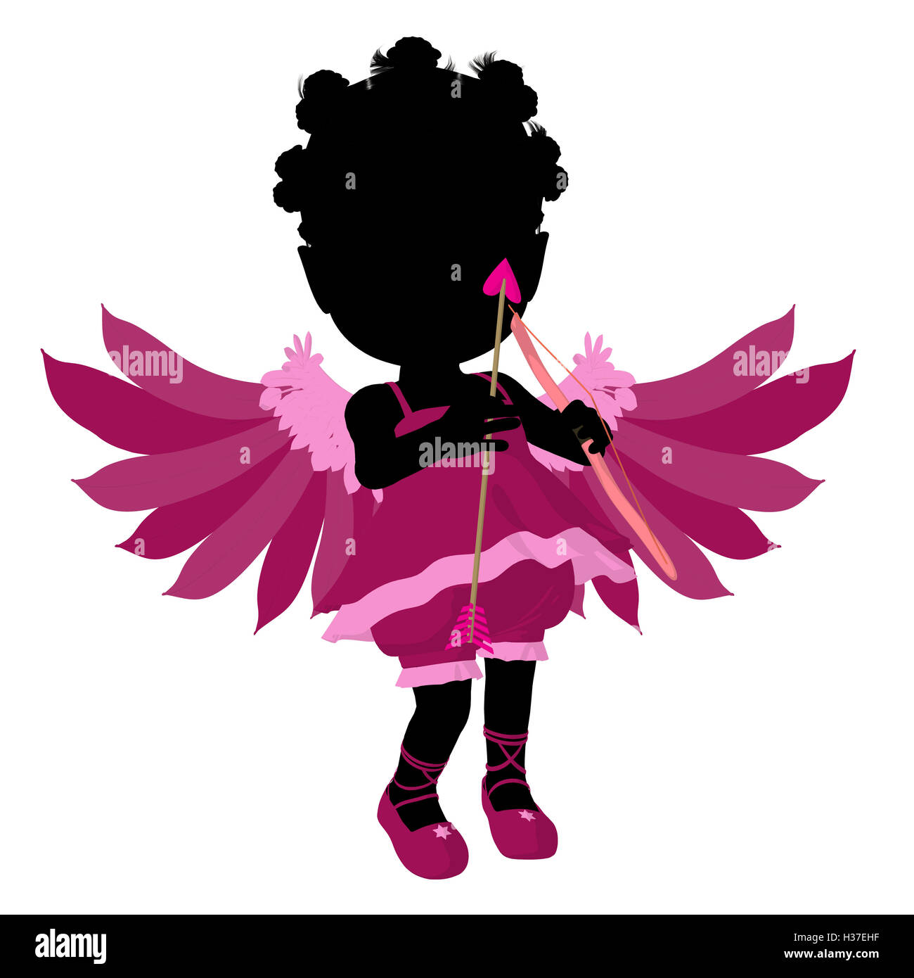 Peu d'African American Girl Cupidon Illustration Silhouette Banque D'Images
