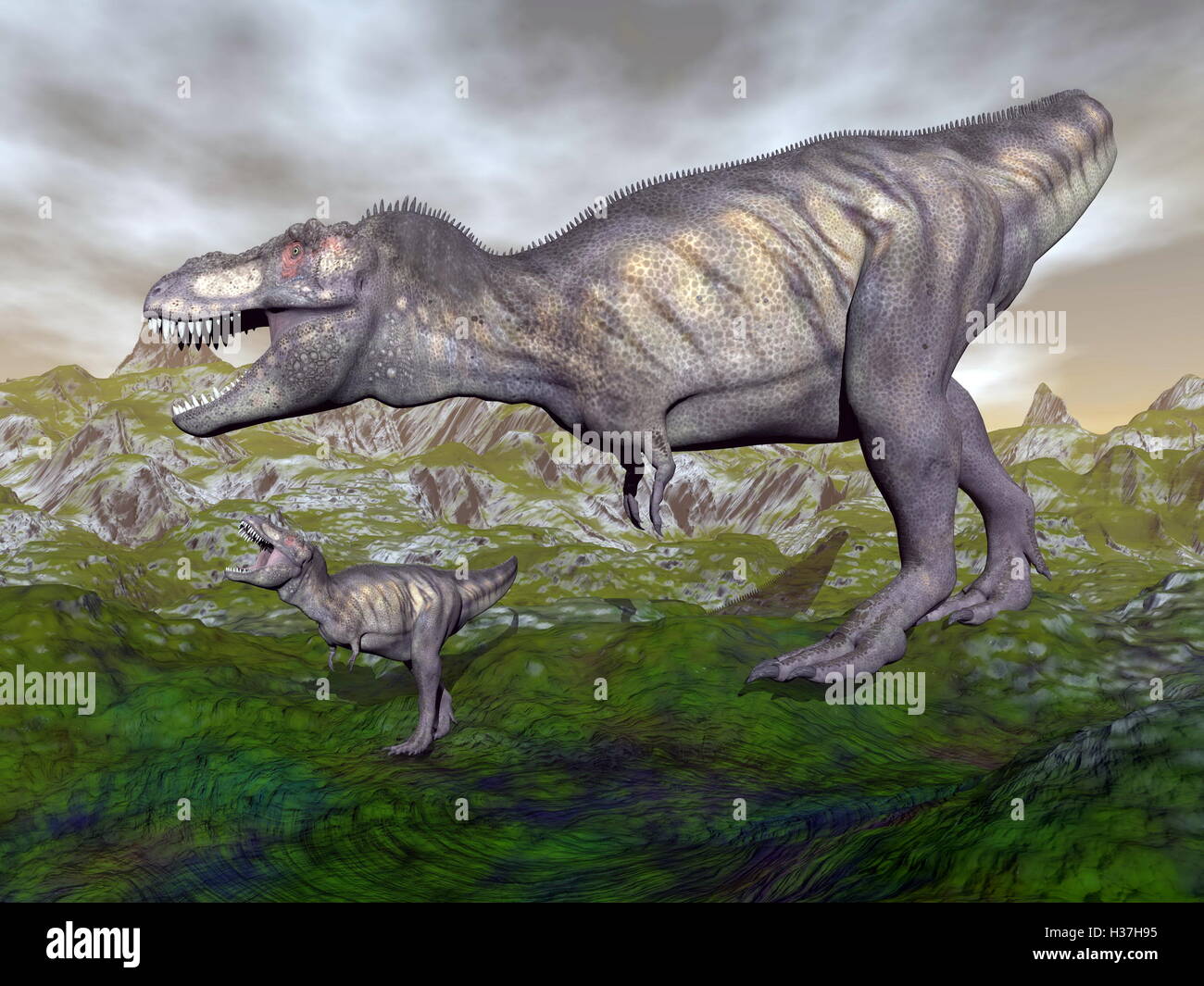 Dinosaure Tyrannosaurus Rex Maman Et Bebe 3d Render Photo Stock Alamy