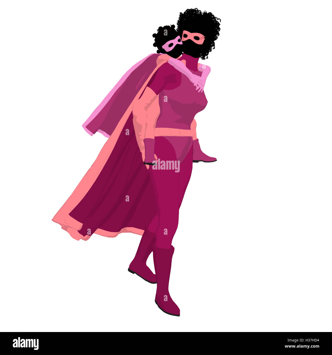 African American Super Héros Maman Illustration Silhouette Banque D'Images