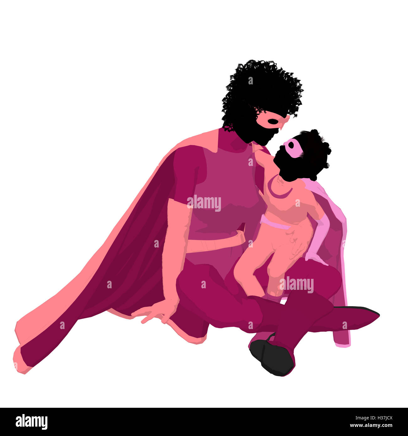 African American Super Héros Maman Illustration Silhouette Banque D'Images