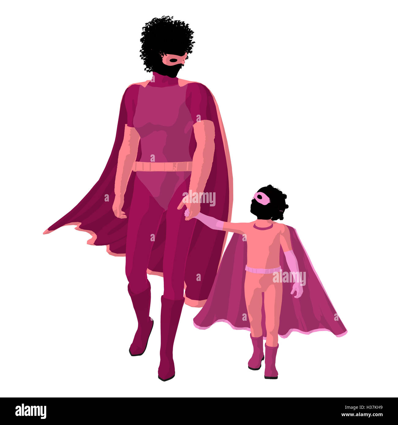 African American Super Héros Maman Illustration Silhouette Banque D'Images