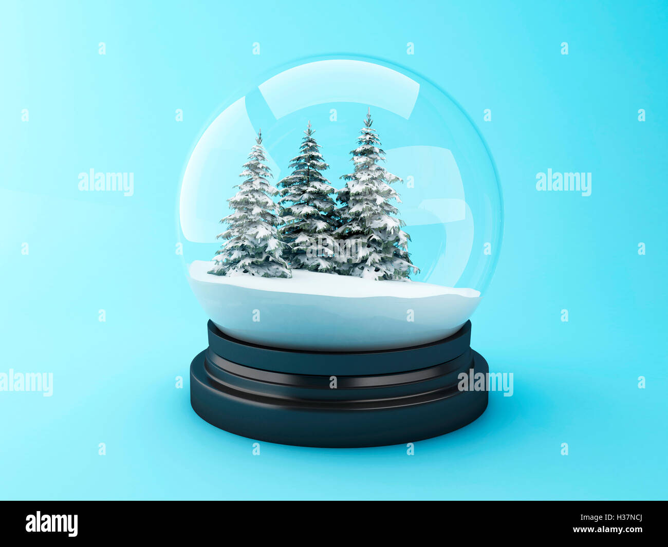 Moteur de rendu 3d image. Snow Dome de pins. Concept de Noël. Banque D'Images