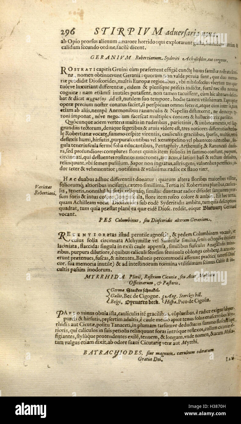 Ce travail botanique fournit une histoire complète des plantes, documentant leurs espèces, leur classification et leurs utilisations, en s'appuyant sur les connaissances botaniques historiques. Banque D'Images