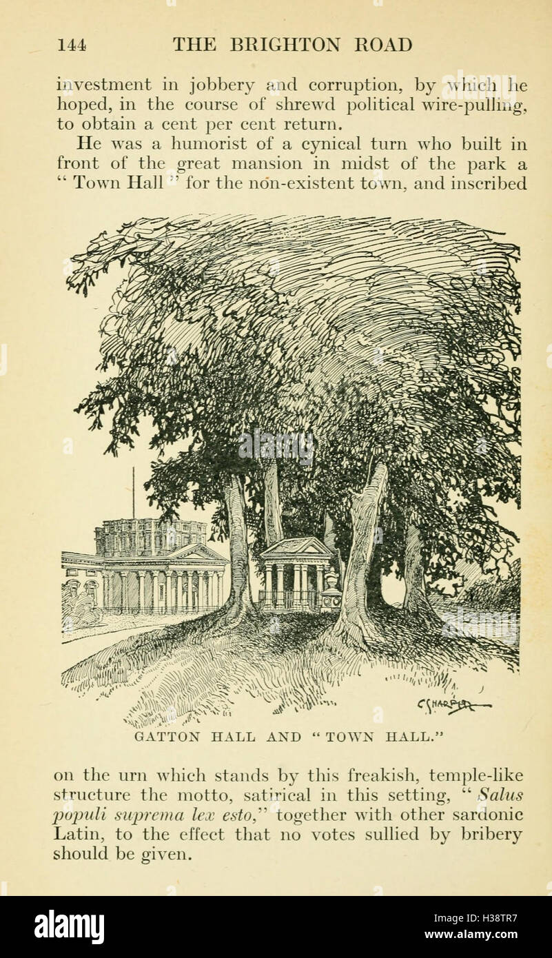 Un compte rendu historique de la route de Brighton, explorant son importance comme voie de transport et son impact sur le développement de la région. Le texte souligne le rôle de la route dans l’histoire et l’économie locales. Banque D'Images