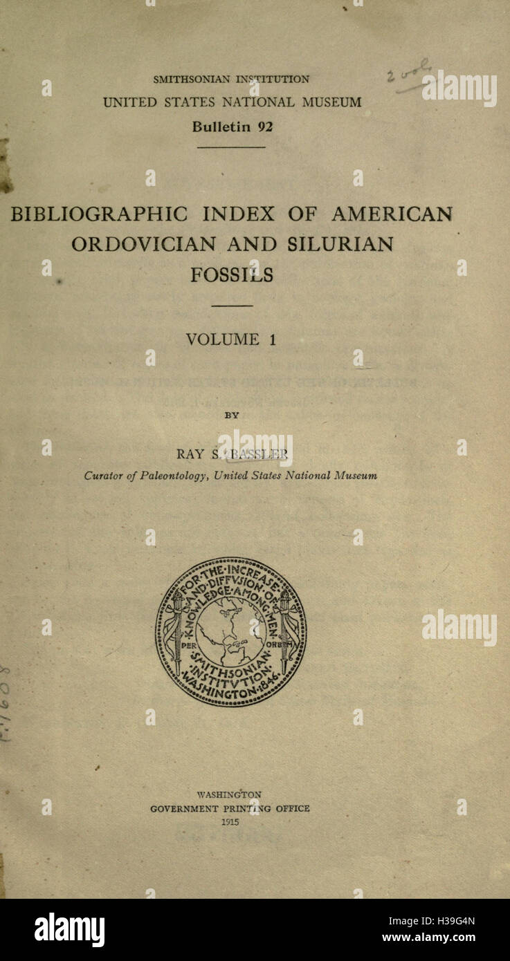 Index bibliographique des fossiles de l'Ordovicien et du Silurien BHL220 Banque D'Images