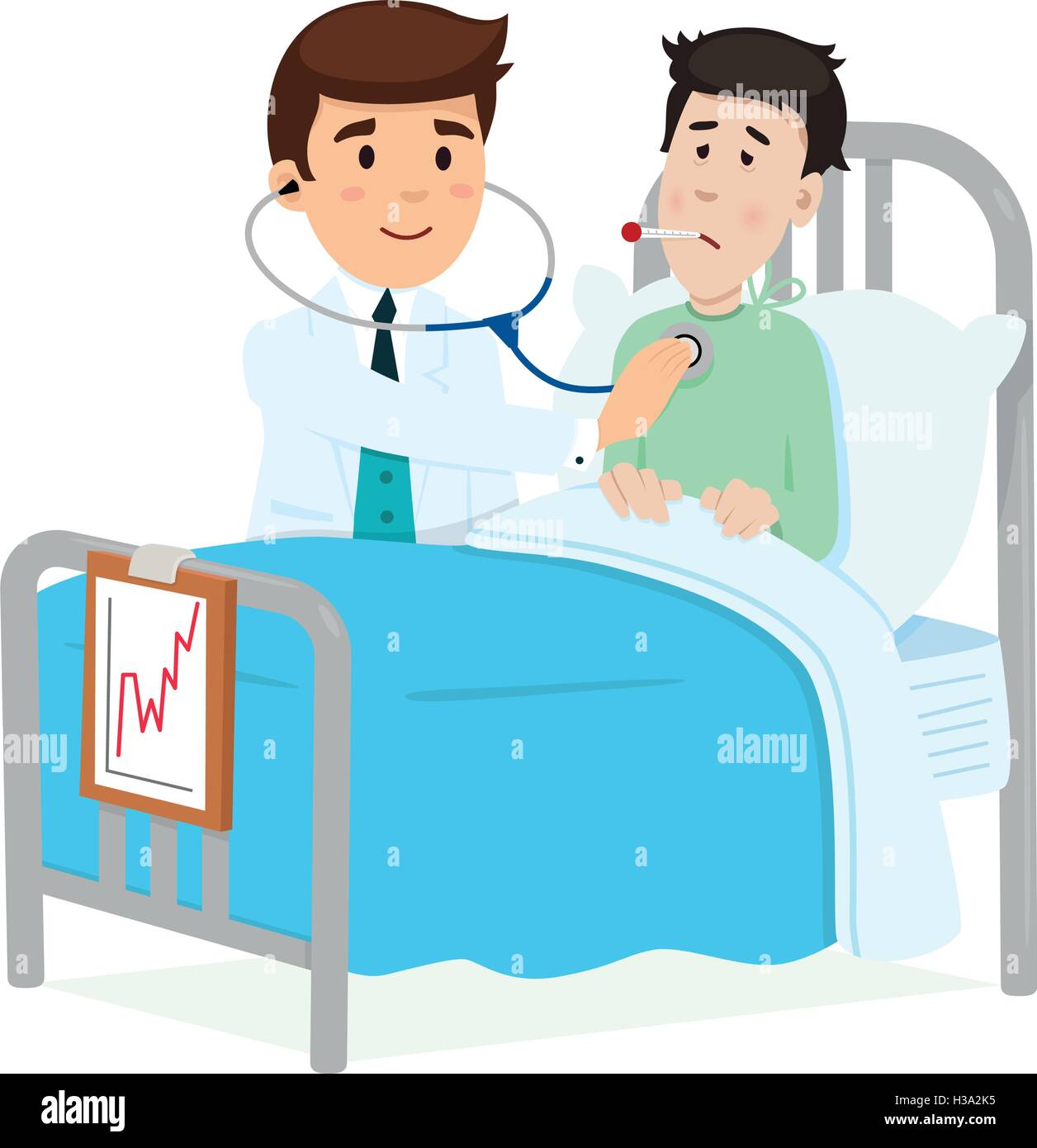 Médecin prenant soin d'un patient qui se repose dans le lit d'hôpital Illustration de Vecteur