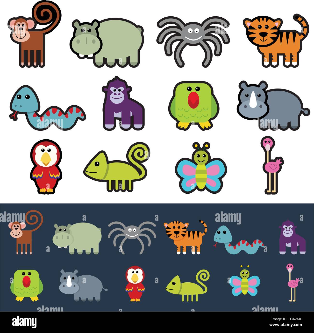 Icônes d'animaux de la jungle Illustration de Vecteur