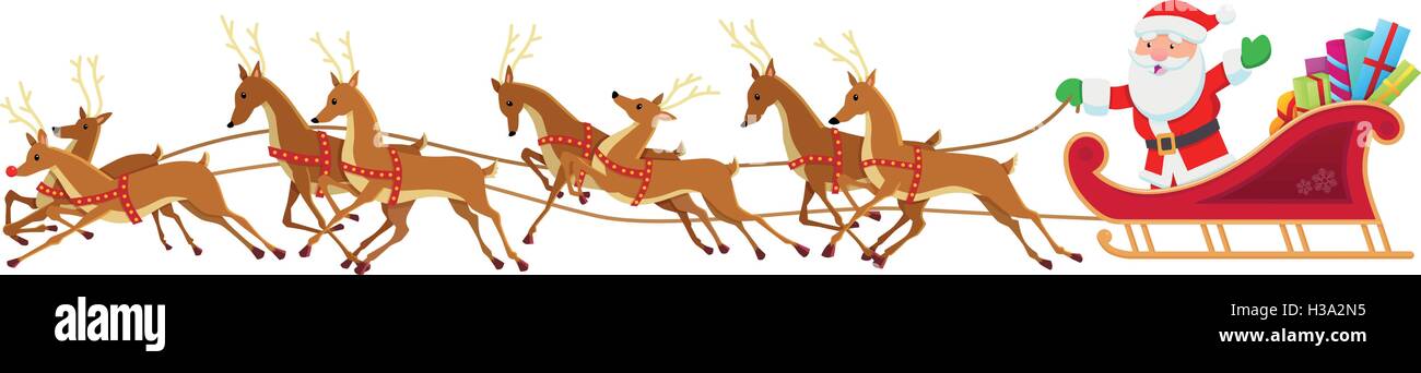 Santa Sleigh et Renne Illustration de Vecteur
