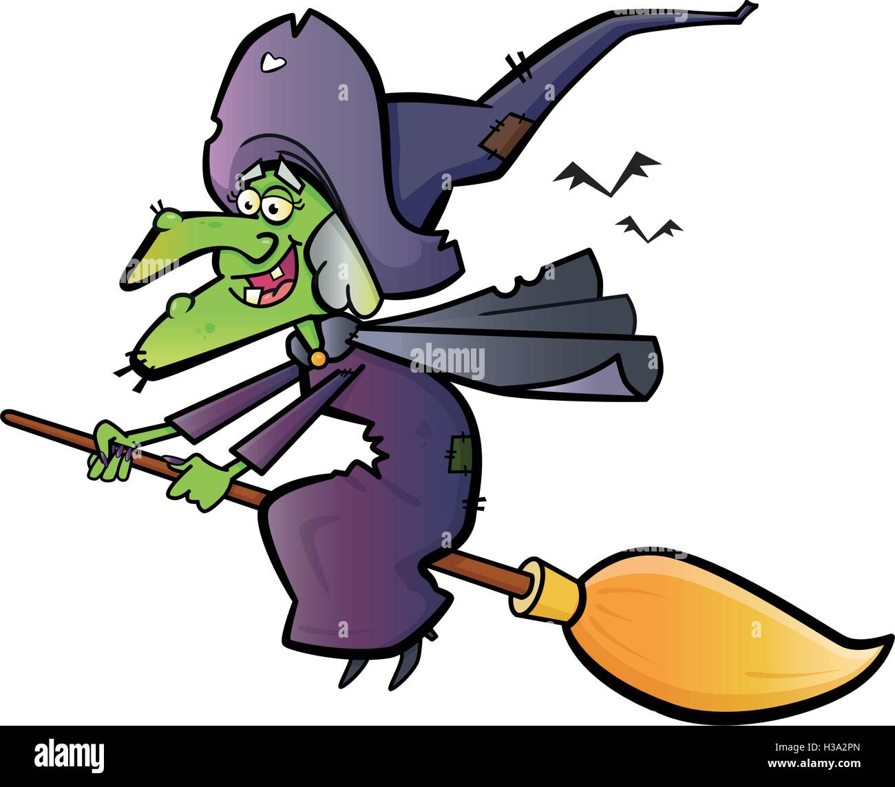 Une sorcière vector illustration d'une sorcière sur un balai Image ...