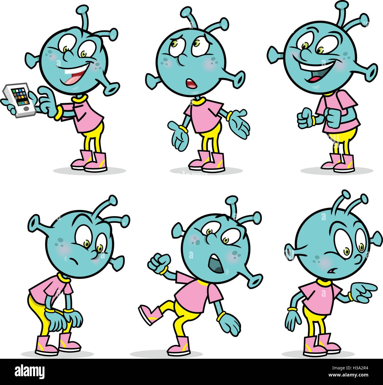 Mascotte extraterrestre dans différentes poses Illustration de Vecteur
