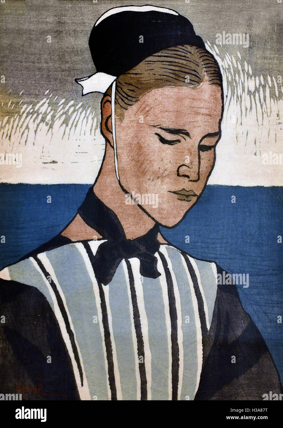 Femme bretonne ( France ) 1920 Yamamoto Kanae 1882-1946 Japon ( couleur xylographie sur papier ) Banque D'Images