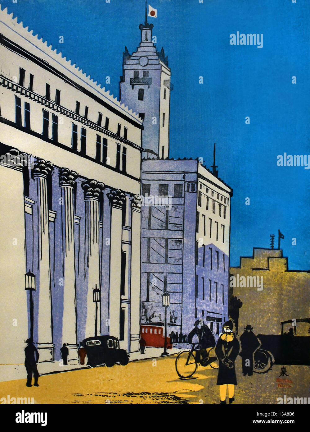 Banque Mitsui et Mitsukoshi Department Store 1930 Tokyo Koizumi Kishio 1893-1945 Japon ( couleur xylographie sur papier ) Banque D'Images