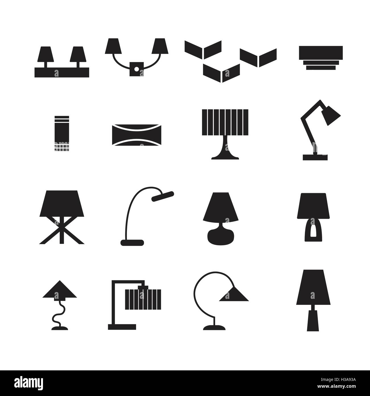 Vecteur de la lampe, applique, lampe de bureau, lampe à décorer icon set Illustration de Vecteur