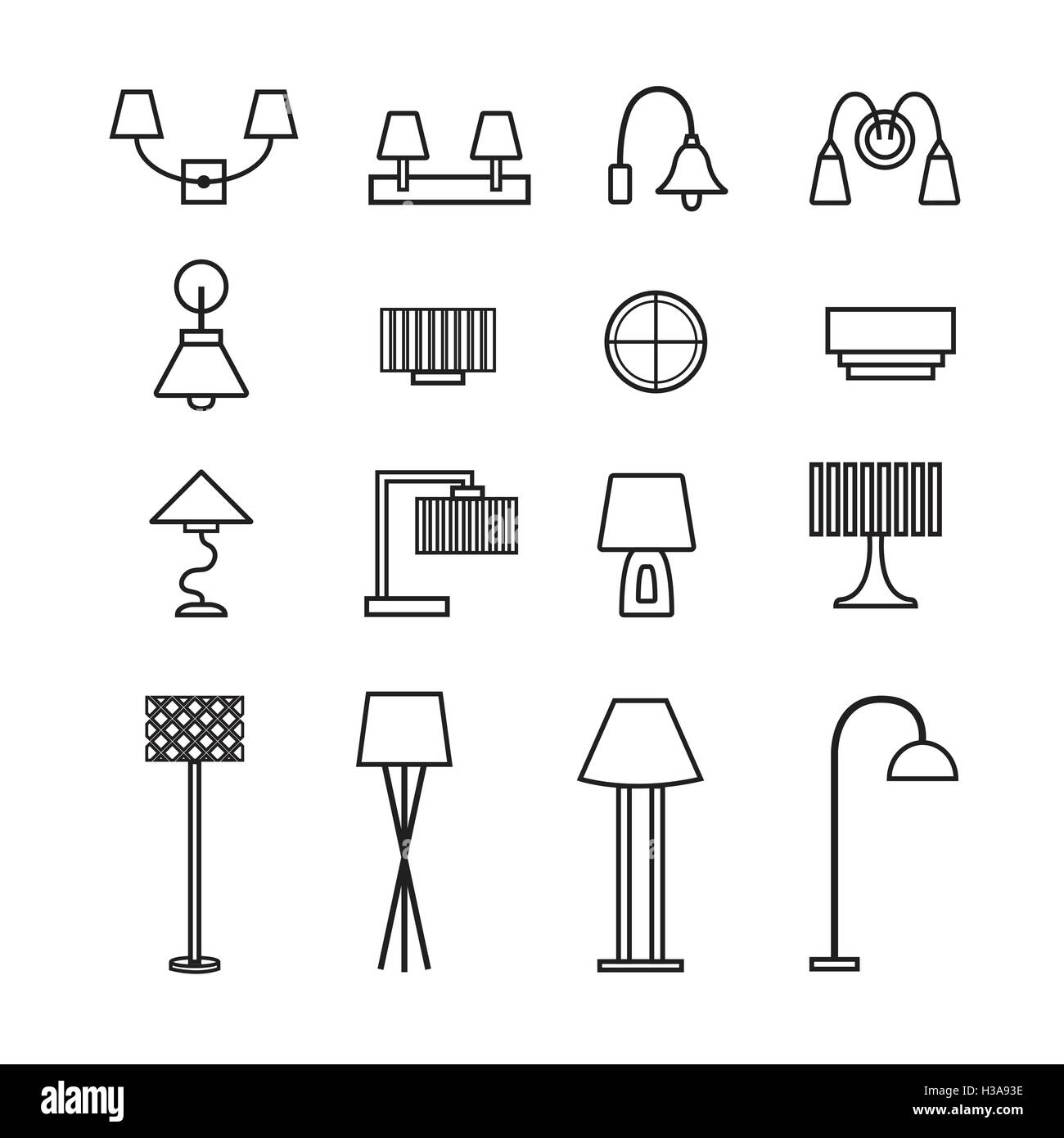 Vecteur de la lampe, applique, lampe de bureau, lampe de table, lampe décorer icon set Illustration de Vecteur