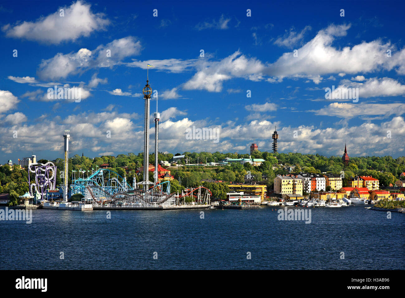 L'île de Djurgarden et Tivoli Grona Lund (Luna Park) Stockholm, Suède Banque D'Images